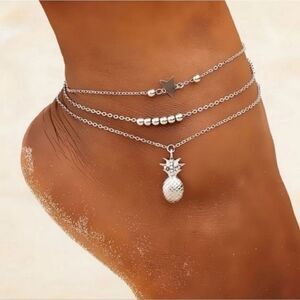 New PINEAPPLE STAR & SILVER BEAD anklet set